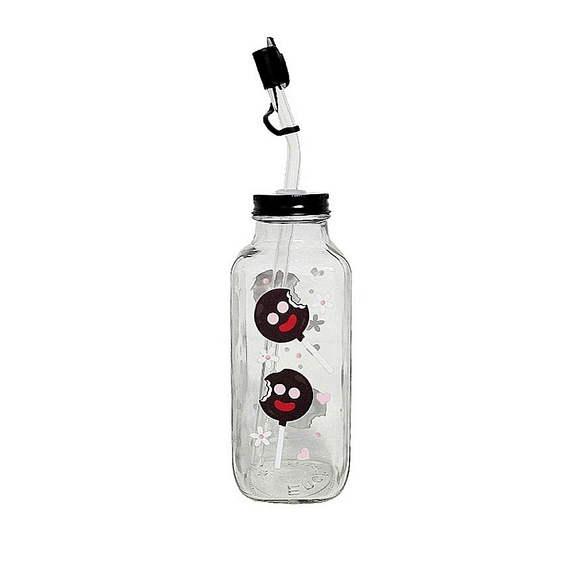 Paleta Payaso Glass Square Bottle Cup 16oz Mexican Candy Design Glass Straw - Picture 3 of 8